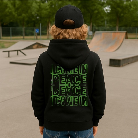 Bluza dziecięca Alien Scoot - I Came - hulajnoga, skatepark, bluza z kapturem (czarna)