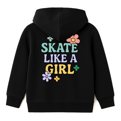 Bluza z kapturem dla dziewczynek Skate Like a Girl – girls streetwear (czarna)