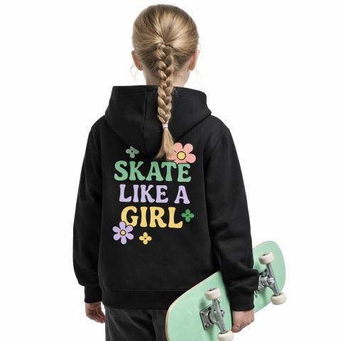 Bluza z kapturem dla dziewczynek Skate Like a Girl – girls streetwear (czarna)