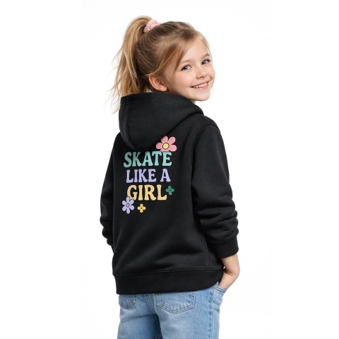 Bluza z kapturem dla dziewczynek Skate Like a Girl – girls streetwear (czarna)
