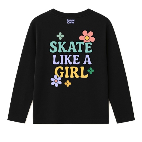 Longsleeve dziecięcy Skate Like a Girl – dziewczęcy skate streetwear (czarny)