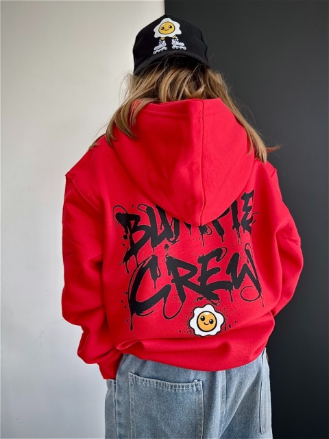 Bluza z kapturem Bumpie Crew Graffiti – unisex streetwear (czerwona)