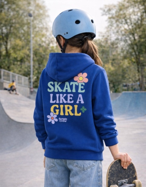 Bluza z kapturem dla dziewczynek Skate Like a Girl – girls streetwear (granatowa))