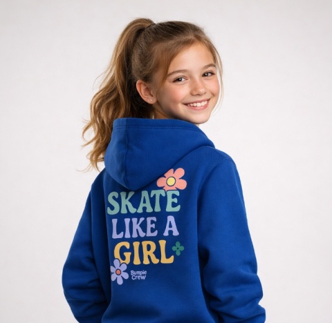 Bluza z kapturem dla dziewczynek Skate Like a Girl – girls streetwear (granatowa))