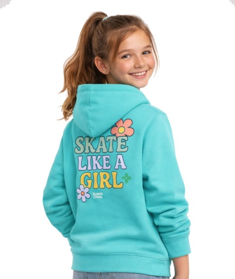 Bluza z kapturem dla dziewczynek Skate Like a Girl – girls streetwear (turkusowa)