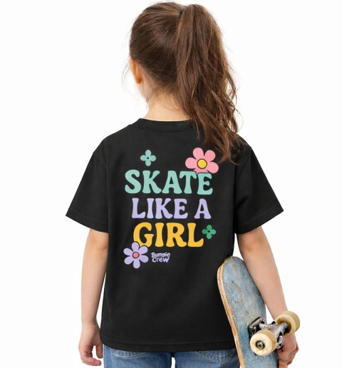 Koszulka dziecięca Skate Like a Girl – streetwear girls (czarna)