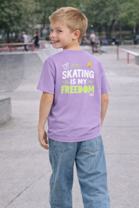 T-shirt dziecięcy Skating Is My Freedom – streetwear kids (liliowy)