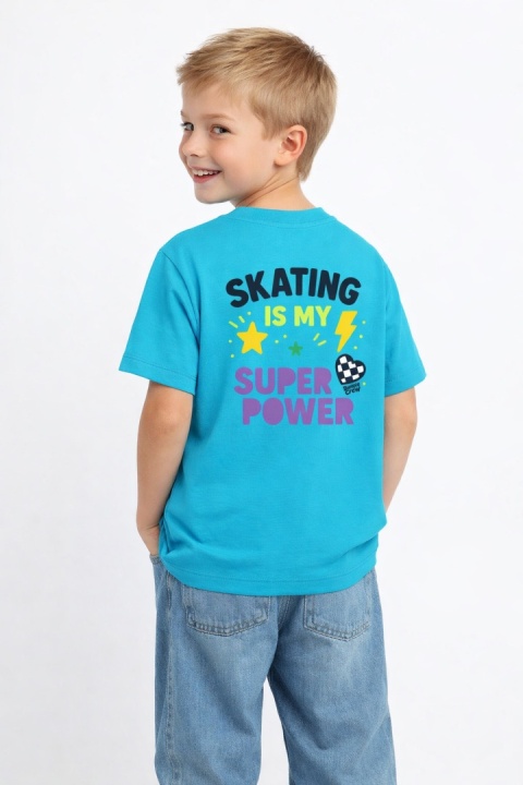T-shirt dziecięcy Skating Is My Super Power – streetwear kids (błękitny)