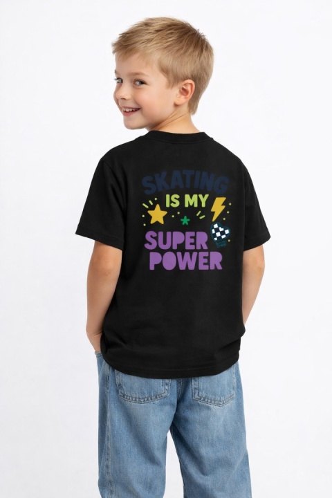 T-shirt dziecięcy Skating Is My Super Power – streetwear kids (czarny)